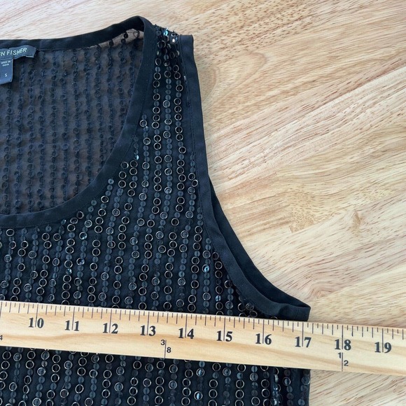 Eileen Fisher Silk Sequin Beaded Tank Top Holiday Party Blouse Black Size Small - Picture 11 of 12